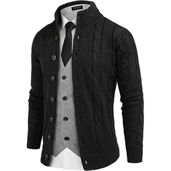 Other - MEN'S Cardigan Sweater Slim Fit Stand Collar Cardigan Casual, Black